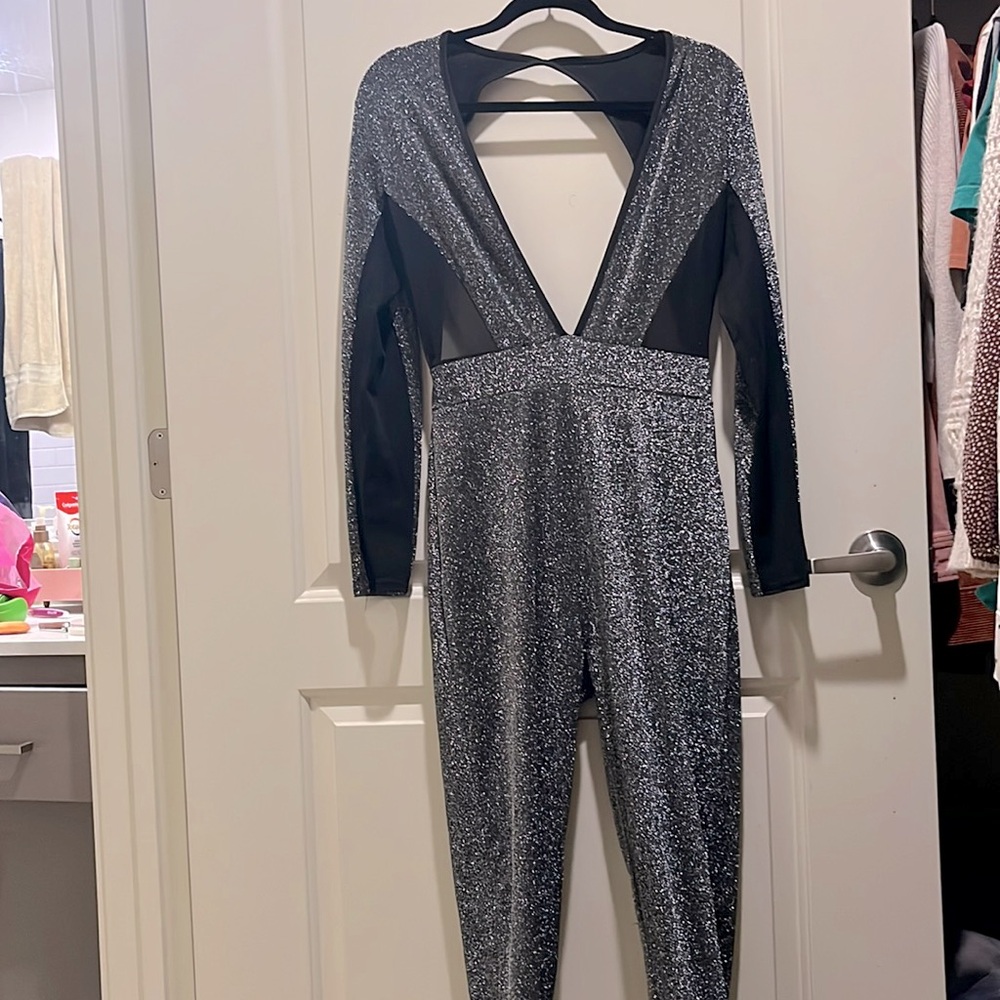 Silver Glitter/Mesh Body Suit